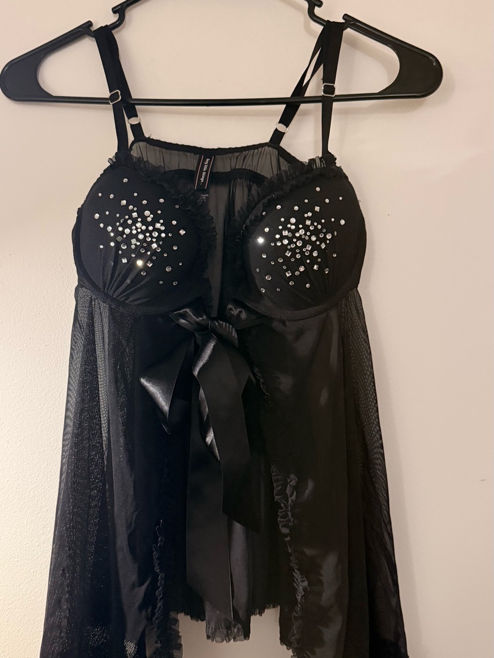 Victoria's Secret Black Rhinestone Mesh Chemise